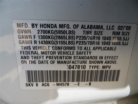 2008 Honda Pilot EX-L White 3.5L AT 4WD #A21393